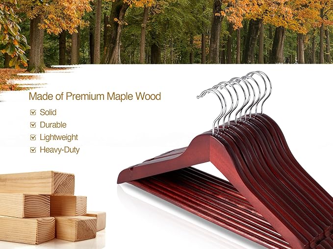 StorageWorks Wooden Hangers 30 Pack, Wood Coat Hanger for Coats, Shirts, Jackets, Pants, Suits, Dark Cherry Color