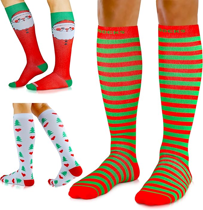 Medical Compression Socks for Women and Men 3 Pairs 20-30 mmHg Knee High Christmas Compression Stockings Circulation Best for Running Athletic Nurses