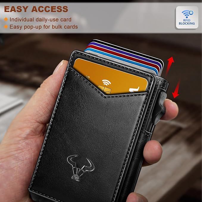 BULLIANT Men Wallet,Money Clip Wallet Slim For Gift Men 9Cards-Metal Credit Card Case in Magnetic Leather Flip