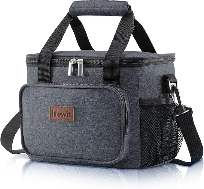 Lifewit Medium Lunch Bag Insulated Lunch Box Soft Cooler Cooling Tote for Adult Men Women, Dark Gray 12-Can (9L)