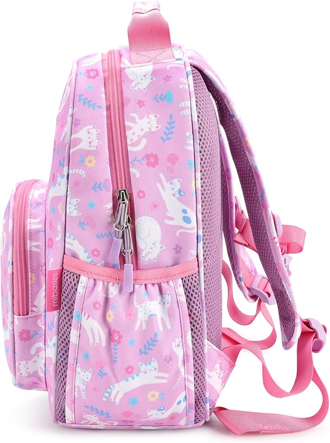 mibasies Girls Backpack 5-8: Lightweight Kids Backpacks for Girls - Girl Bookbag for Elementary School - Flower Cat