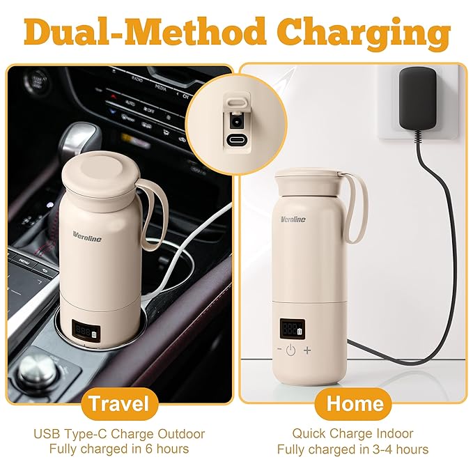 Portable Bottle Warmer for Travel, Baby Bottle Warmer with Adjustable Temp & Keep Warm for Formula, Breastmilk, Super Fast Charging & Rechargeable Milk Warmer, Cordless Water Warmer