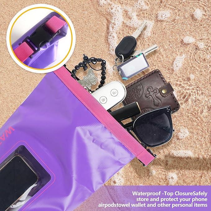 IP68 Waterproof Dry Bag, 2L - Roll Top Waterproof Pool Bag，Dry Bags for Kayaking Waterproof-w/Phone Pouch,Large Waterproof Phone Pouch,Boating & Kayak Accessories Camping (Purple 5L)