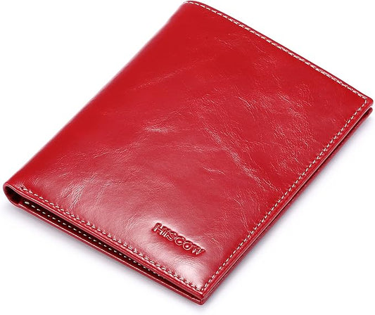 HISCOW Italian Leather Passport Holder for Travel - RFID Blocking Wallet Cover with Secure Organizer for Men & Women, US & Foreign Trips, Antiqued Red