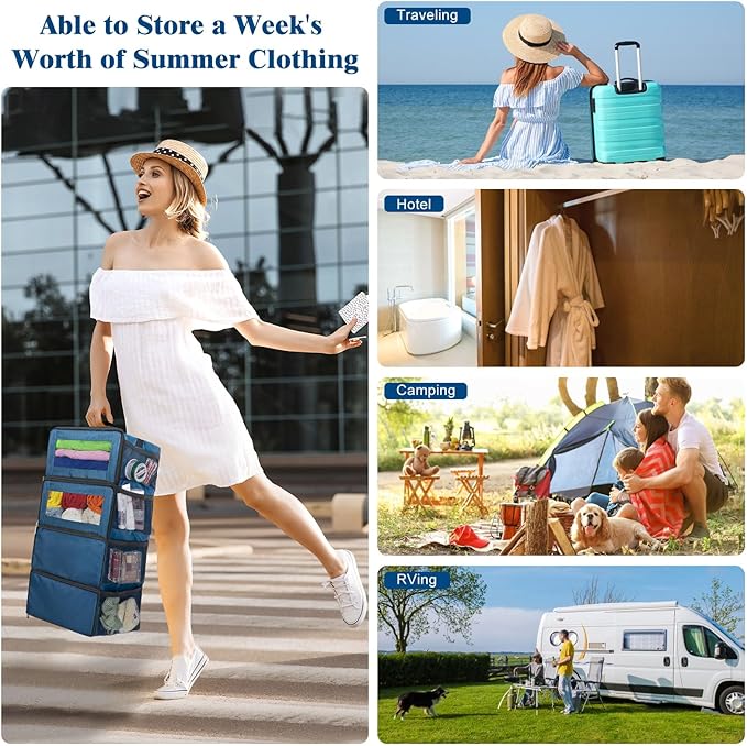 Hanging Travel Organizer, Carry on Luggage Suitcase Organizer, Travel Essentials Portable Travel Shelves Packing Cube for Travel Cruise Small,Navy Blue