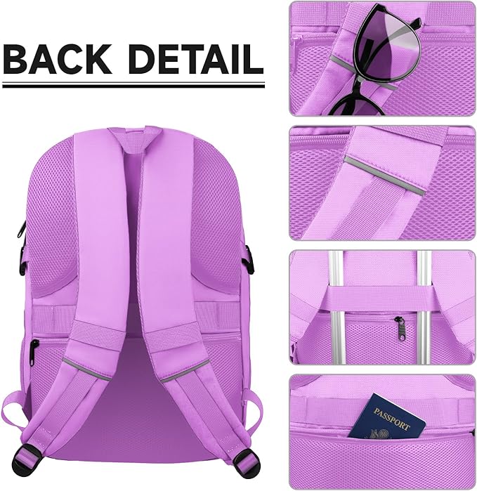 Lapsouno Large Laptop Backpack, Travel Laptop Backpack, 17.3 Inch Carry on Backpack with USB Port, TSA Travel Bag for Women, College School Backpack for Women, Light Purple
