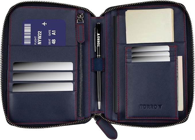 TORRO Travel Wallet – Genuine Leather Travel Organiser with Passport Holder and Detachable Cardholder