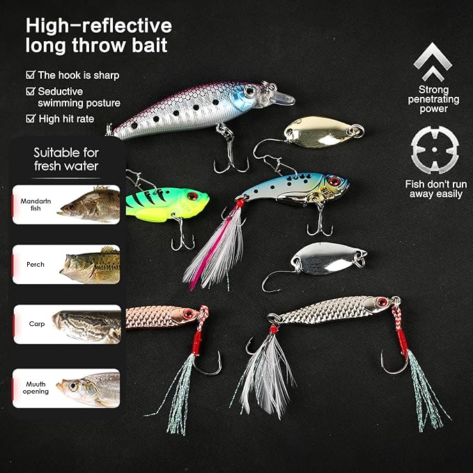 Fishing Pole Set Fishing Rod and Reel Combo,2PCS 1.9M/2.1M Collapsible Fishing Rod Set with 2 PCS Spinning Reels 2 Set of Lures Baits and a Carrier Bag,Prefect for Fishing Travel