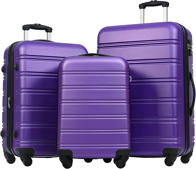 Merax Luggage Sets of 3 Piece Carry on Suitcase Airline Approved, 20/24/28 IN Hard Case Expandable Spinner Wheels (Purple)