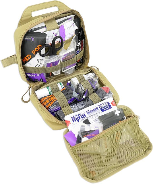 Lightning X Rip-Away Officer's Patrol Tactical Gunshot & Trauma IFAK Kit w/Headrest Mount - Desert TAN