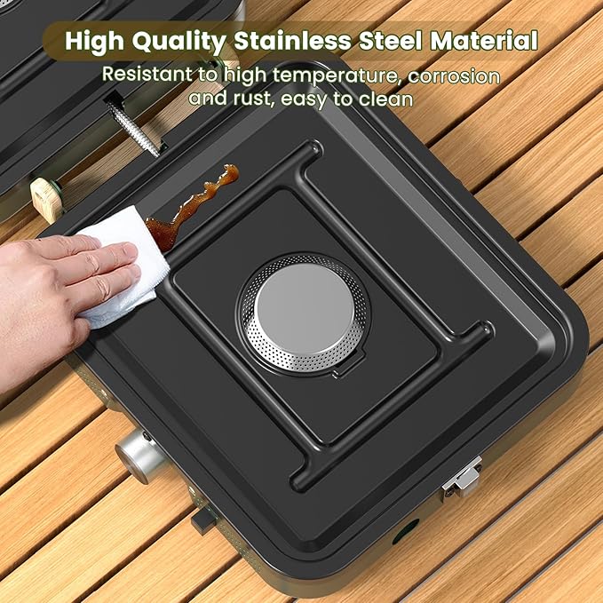 OGERY 2-Burner Foldable Camping Stove with Griddle (Textured & Smooth) and Carrying Bag, Portable Propane Camp Stove with 2 Adjustable Burners & Piezo Ignition, for Camping Tailgating Essentials Gear