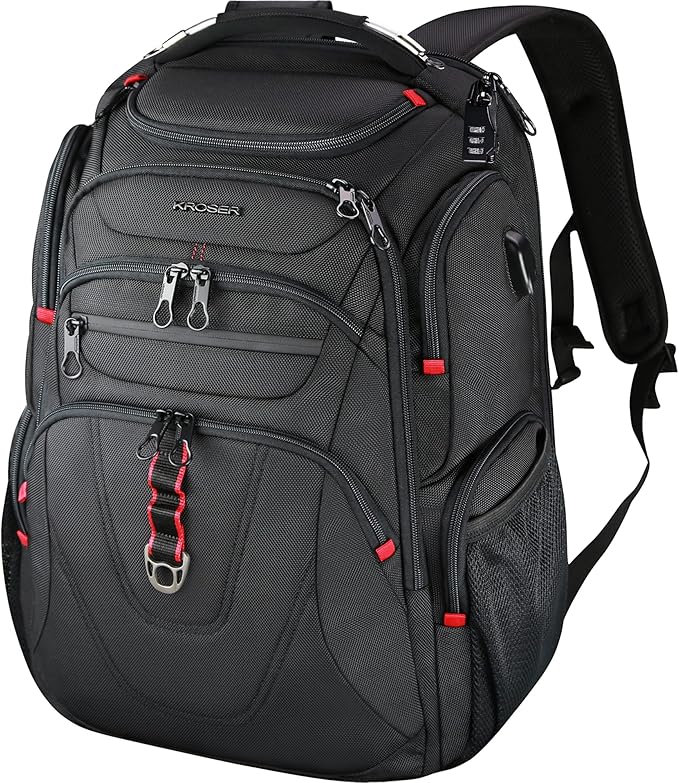 KROSER TSA Friendly Travel Laptop Backpack 17.3 inch XL Computer Backpack Water-Repellent College Daypack Business Backpack with RFID Pockets & USB Port for Men/Women-Black
