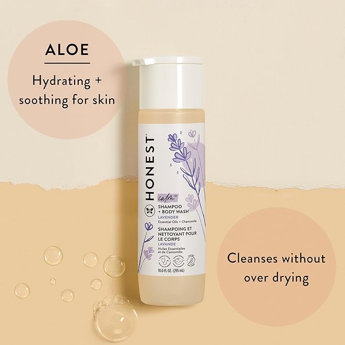 The Honest Company 2-in-1 Cleansing Shampoo + Body Wash | Gentle for Baby | Naturally Derived, Tear-free, Hypoallergenic | Lavender Calm, 18 fl oz