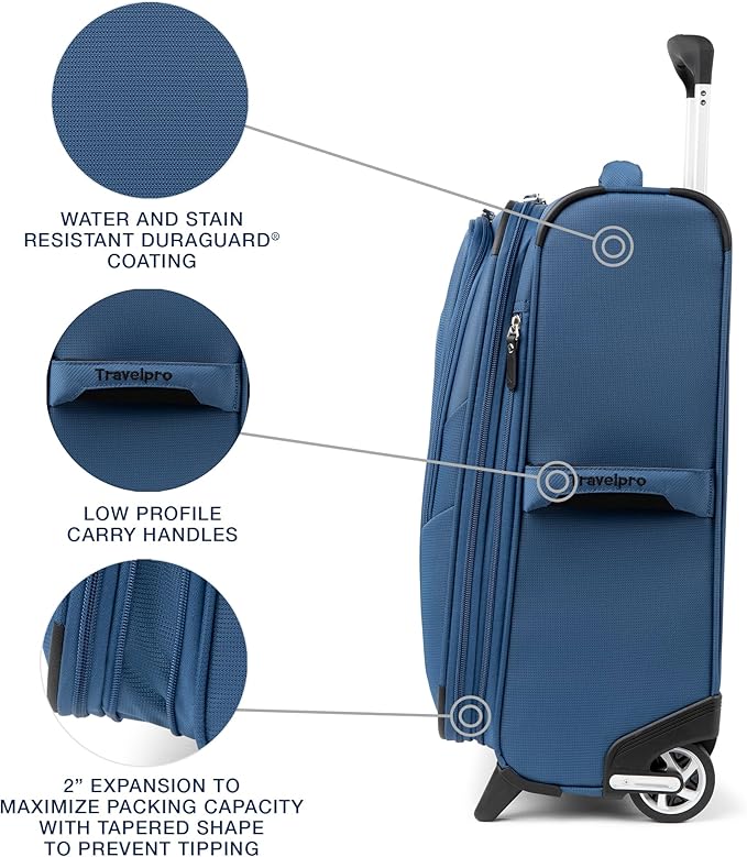 Travelpro Maxlite 5 Softside Expandable Upright 2 Wheel Carry on Luggage, Lightweight Suitcase, Men and Women, Ensign Blue, Carry On 20-Inch