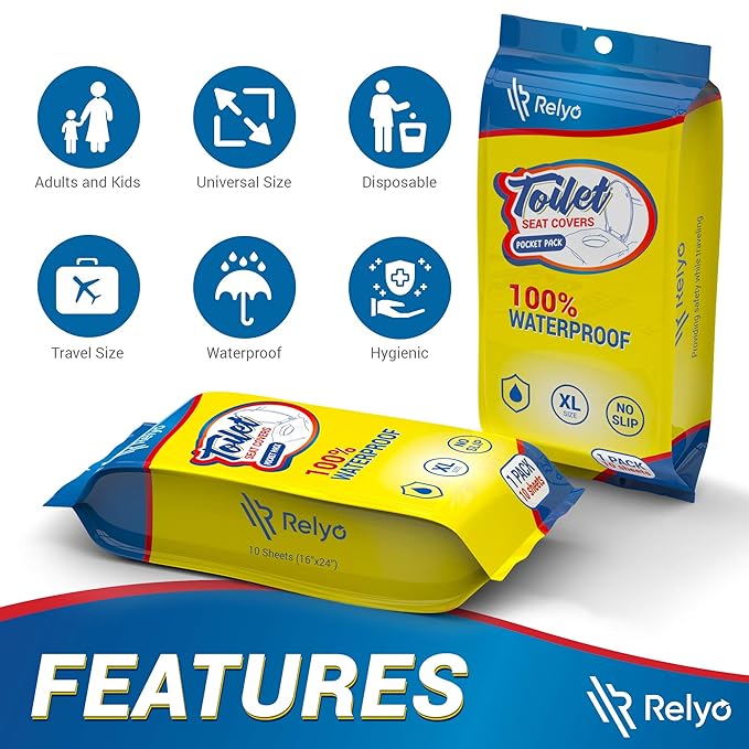 20 Pack XL Disposable Toilet Seat Covers – Waterproof Toilet Cover Sheets with Adhesive Tabs for Adults, Kids & Toddlers, Travel, Public Restrooms, Airplane, Camping