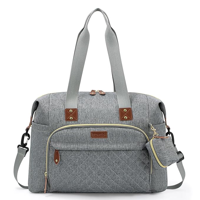 Tuwubi Diaper Bag Tote,Baby Diaper Bag with Pacifier Case Large Travel Diaper Tote Caddy for Mom and Dad Multifunction Large Baby Bag - Light Grey