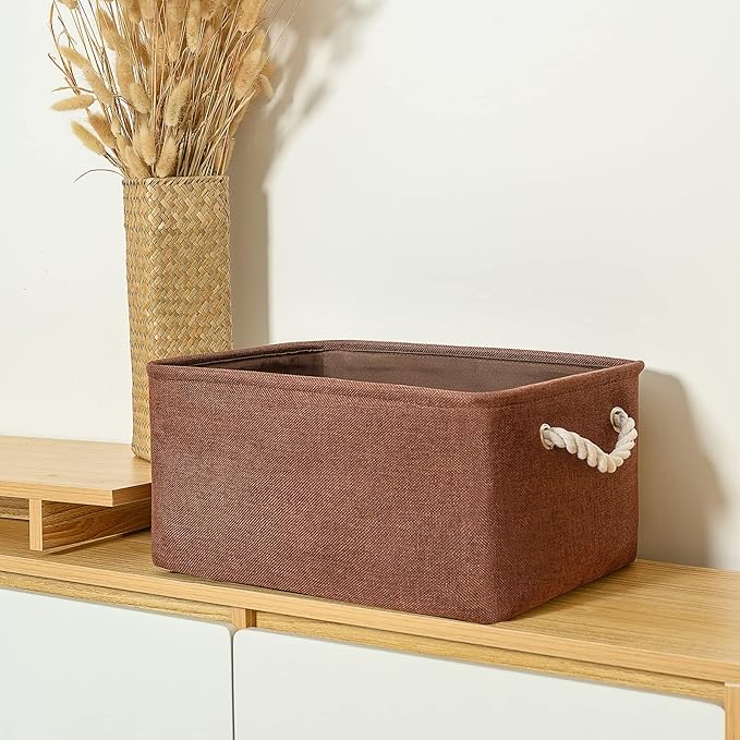 TheWarmHome Decorative Basket Rectangular Fabric Storage Bin Organizer Basket with Handles for Clothes Storage (Brown, Large-1Pack,15L*10.5W*8H)