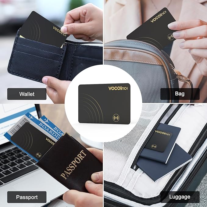 [Apple MFi Certified] VOCOlinc Air Tag Card Wallet Tracker 1.6mm 2 Pack, Smart Item Finder Work with Apple Find My APP (iOS Only, Android not Supported), Locator for Luggage, Suitcase, Bags, Backpack.