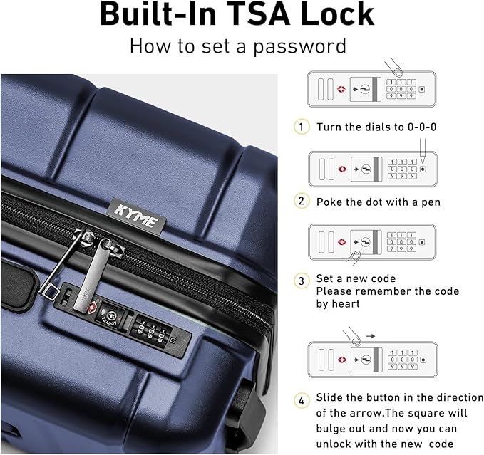 KYME Suitcases with Wheels Hardshell 26 Inch Luggage with TSA Lock Durable Medium Checked Travel Rolling Luggage with Cup Holder for Women Men Navy