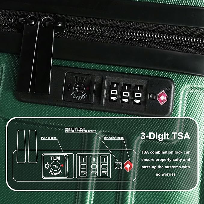 Luggage Sets 4 Piece, ABS PC Lightweight Suitcases with Wheels, Hardshell Luggage Sets Suitcase set with TSA Lock Green (12in 20in 24in 28in)