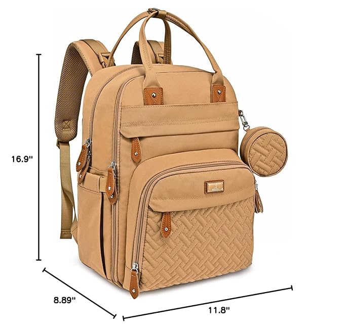 BabbleRoo Diaper Bag Backpack - Baby Essentials Travel Tote - Multi function Water Resistant Diaper Bag, Travel Essentials Baby Bag with Changing Pad, Stroller Straps & Pacifier Case - Unisex, Beige