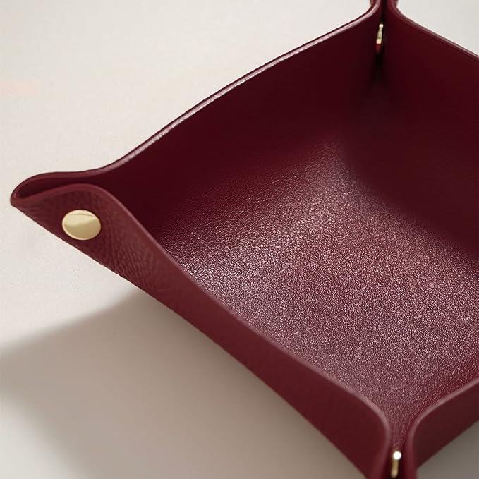 OLETHA Small Foldable Valet Tray - Aesthetic Desk Organizer for Home, Office & Travel - Portable Catch All Bowl for Keys, Jewelry & Essentials - Red