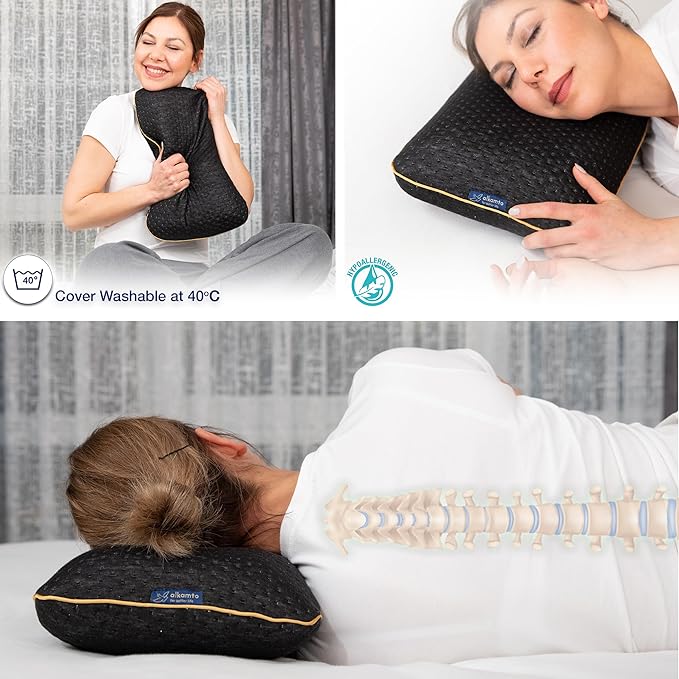 Travel & Camping Comfortable Memory Foam Pillow – Easy to Carry Portable Bag – Temperature Regulating Pillow Case (Black)
