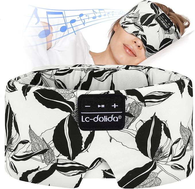 LC-dolida Sleep Mask with Bluetooth Headphones, Extra Large Silk Eye Mask for Sleeping Side Day Sleepers, Sleep Headphones Bluetooth 5.4 for Women Men with Thin Speaker, Blackout, Comfort, Microphone