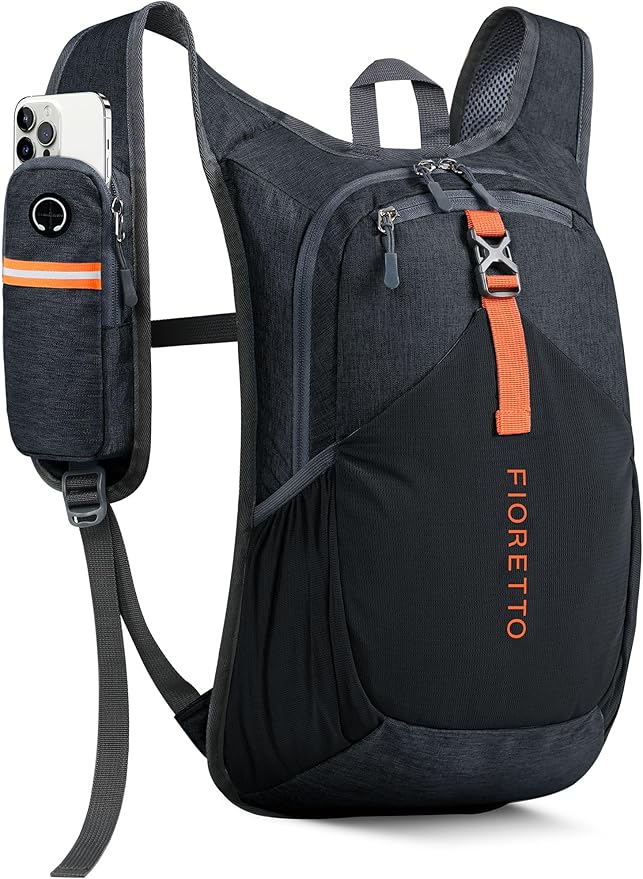 FIORETTO 15L Hiking Backpack for Women Men Mini Packable Backpack Lightweight Small Daypack for Camping Travel Outdoor, Black