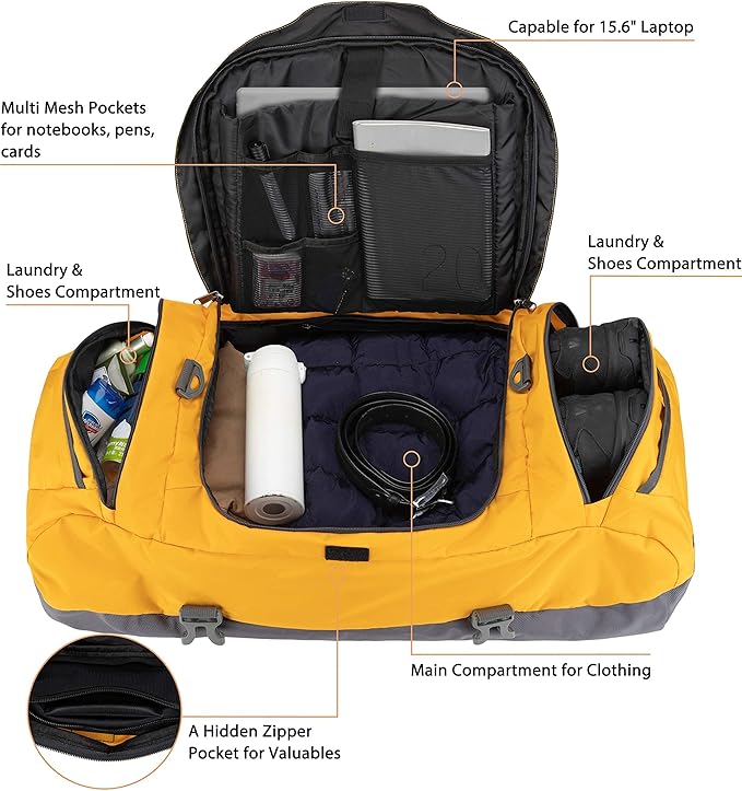 Ubon Large Duffel Bag Weekender Bags with Shoe Compartments 4-Way Sports Gym Backpack with Padded Straps Camping Traveling Duffle Bag
