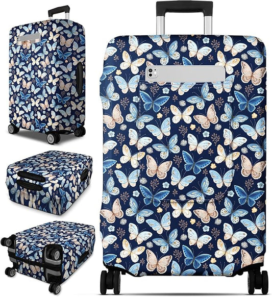 Slohif Luggage Cover for Suitcase Tsa Approved Protector - Luggage Sleeve Large Suit Case Cover Travel Stretch Baggage Case Protective Washable Fit 21-23 Inch Blue Butterfly S