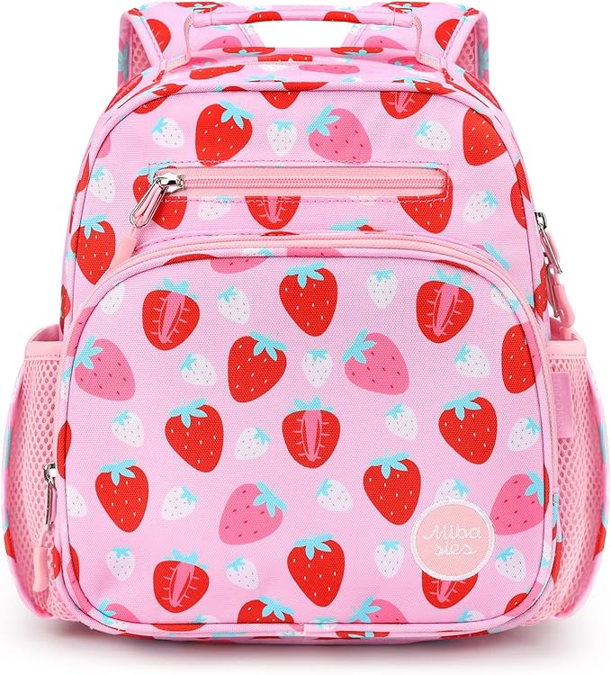 mibasies Toddler Backpack for Girls 2-4: Cute Kids Backpacks for Girls - Preschool Kindergarten Backpack - Assorted Strawberry Pink