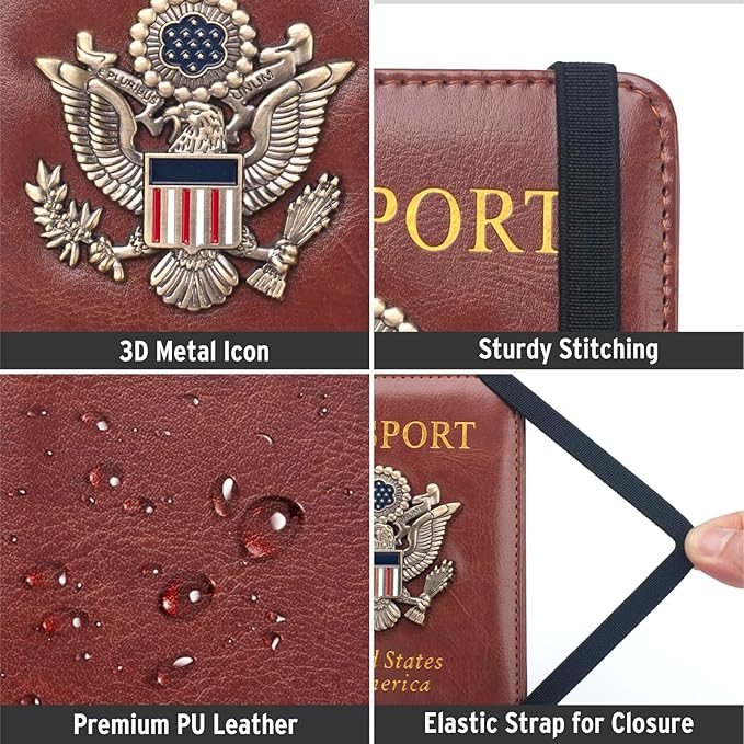 RFID Passport Holder Wallet for Women Men Travel, Leather US Passport Cover Case with Vaccine Card Slot, Waterproof Passport Book Travel Document Organizer Carrier Protector