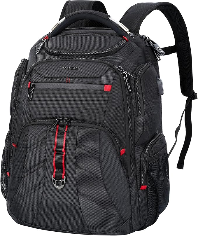 VANKEAN Travel Laptop Backpack 17.3 Inch TSA Friendly, Water-Repellent Anti Theft XL Computer Backpack with RFID Pockets College Backpacks with USB Port for Men Women Business Work Bag, Black