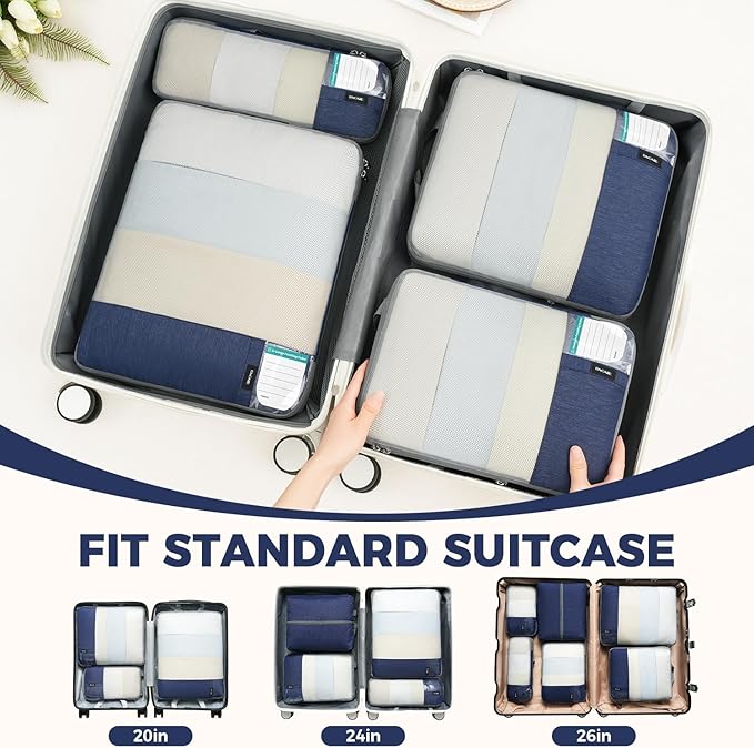 BAGAIL 6 Set/4 Set Lightweight Compression Packing Cubes for Travel, Anti-Tearing Expandable Organizer Bags for Suitcase