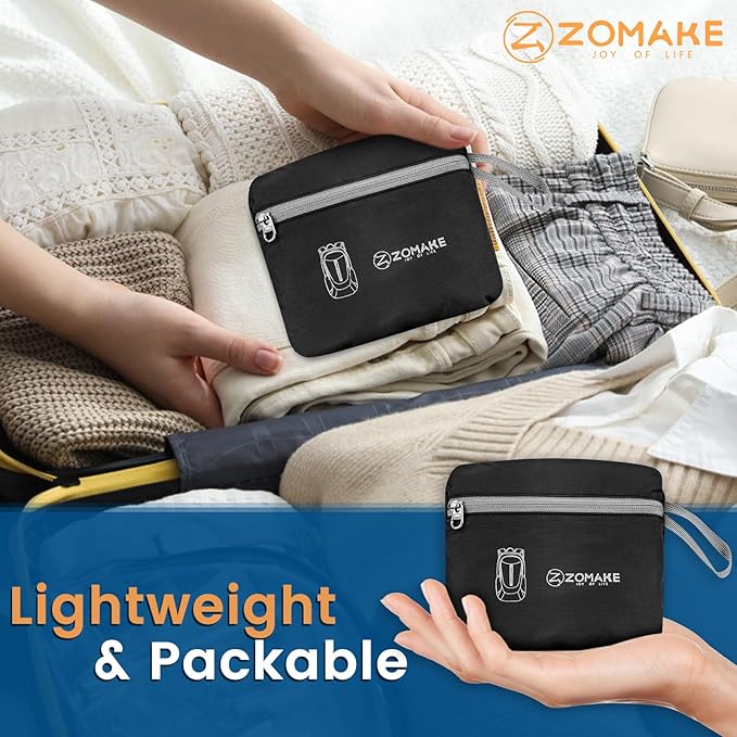 ZOMAKE Ultra Lightweight Packable Backpack 25L, Foldable Hiking Backpacks Water Resistant Small Folding Daypack for Travel(Solid Black)