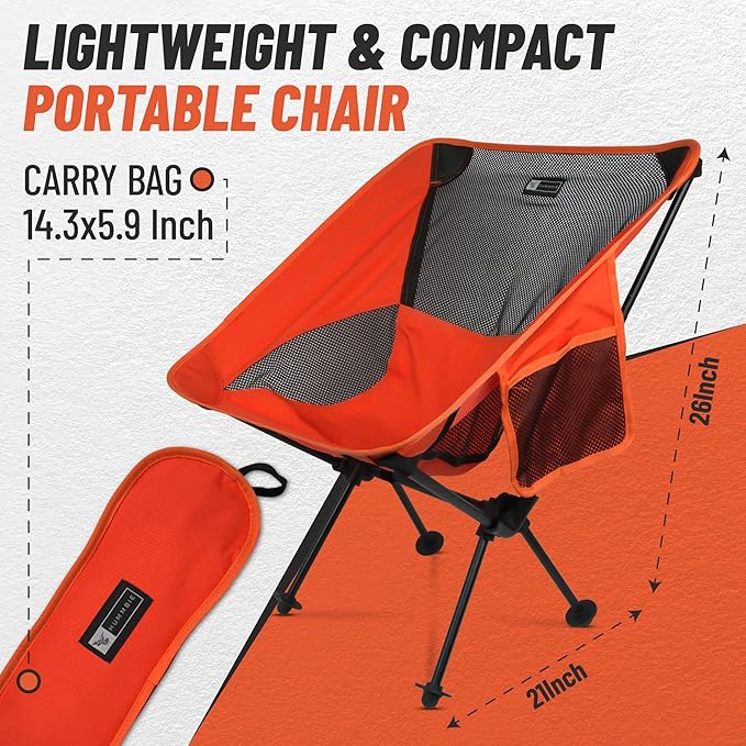 Portable Camping Chair - Light Weight Folding Chair with Compact Design for Camping, Backpacking, Hiking, Fishing, Beach or Any Other Outdoor Adventures