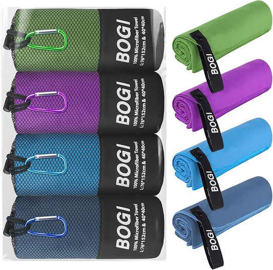 BOGI 4 Pack(8 pcs) Microfiber Travel Sports Towel-Quick Dry Towel, Soft Lightweight Microfiber Camping Towel Absorbent Compact Travel Towel for Camping Gym Beach Bath Yoga Swimming Backpacking-Large