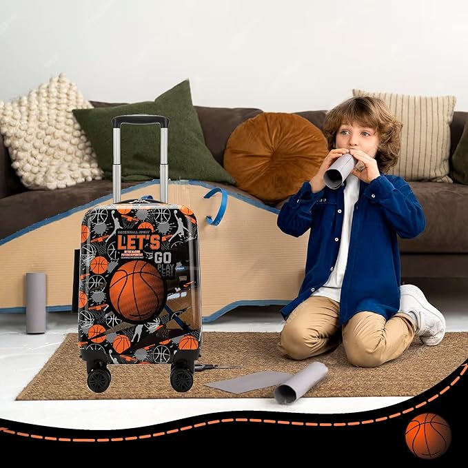 Kid’s Luggage Set 5 Piece Suitcase Set 16’’ Hardside Basketball Luggage with Spinner Wheels Boys Carry on Toddler Travel Rolling Suitcase Carry on Luggage Airline Approved