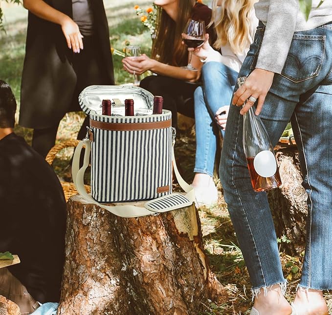ZORMY 3 Bottle Insulated Wine Tote Cooler Bag, Portable Wine Carrier with Corkscrew Opener and Shoulder Strap for Beach Travel Picnic, Unique Wine Carrier for Wine Lover Gifts