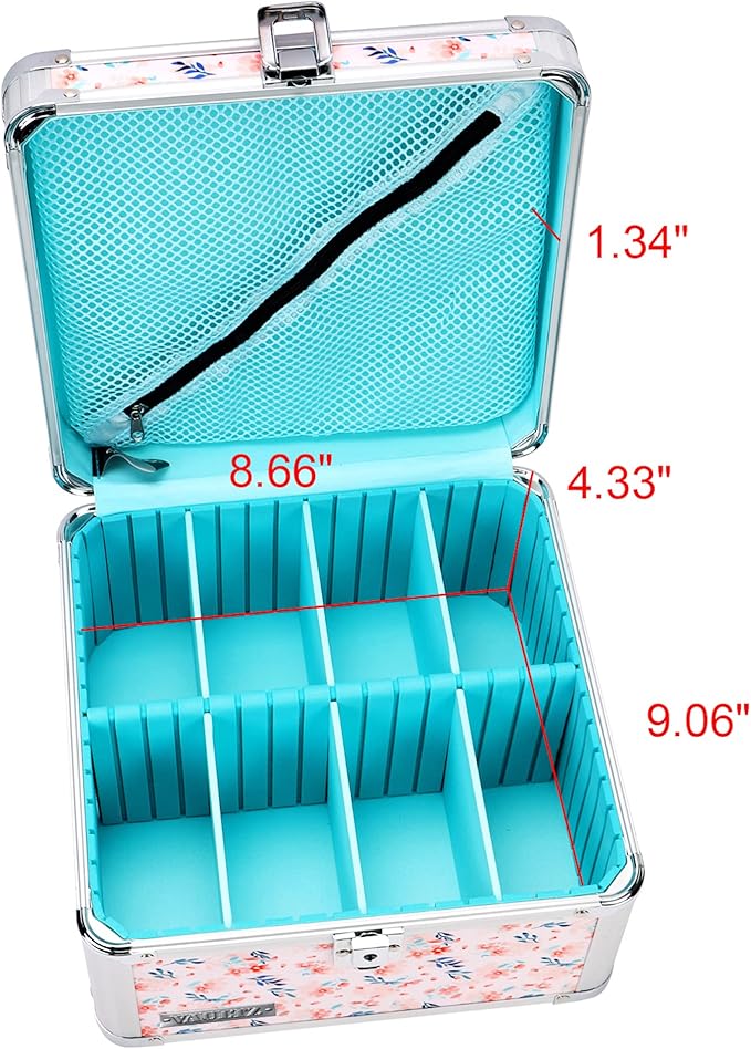 Vaultz Portable Safe Box - 10 x 10 x 6.5 Inch Large Storage Box with Lock, Mesh Pocket & Adjustable Compartments for Cash, Documents and Valuables - Floral
