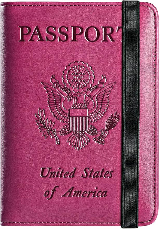 Passport Holder Cover Wallet Travel Essentials RFID Blocking Leather Card Case International Must Haves Travel Accessories for Women Men(101#Purple)