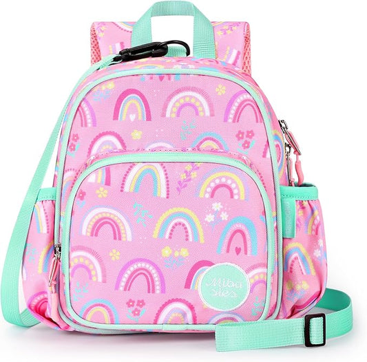 mibasies Backpack Leash for Toddlers 1-3: Baby Backpack for Girls with Anti-Lost Harness - Rainbow Pink