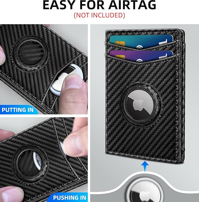 Airtag Wallet for Men- with Money Clip Gift Boxed, Magnetic Closure Slim Genuine Leather Front Pocket Wallet, 4.1"x 2.8", RFID Blocking