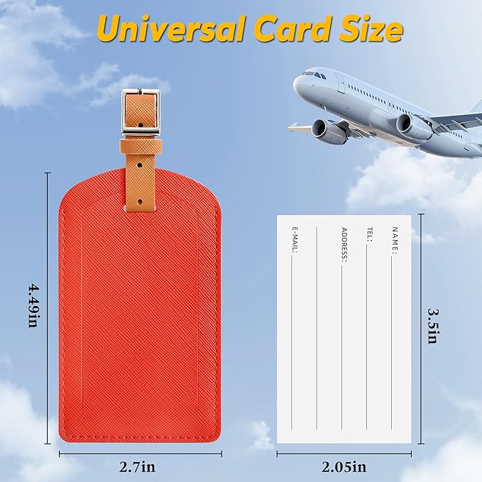 3 Pack Luggage Tags for Suitcases, TSA Approved Bag Tags, Baggage Tags with Privacy Protection, Travel Essentials Luggage Accessories, Red & Brown