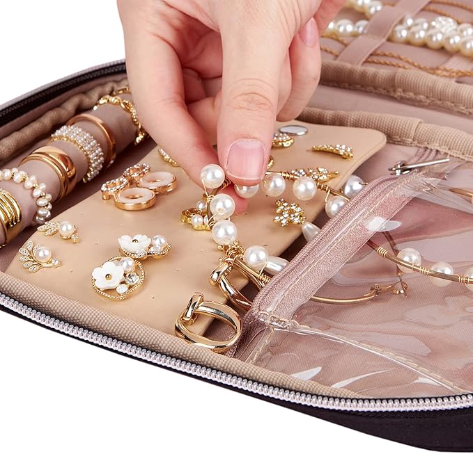 BELALIFE Travel Jewelry Organizer, Portable Storage Case for Earrings, Rings, Necklaces, Bracelets, Black