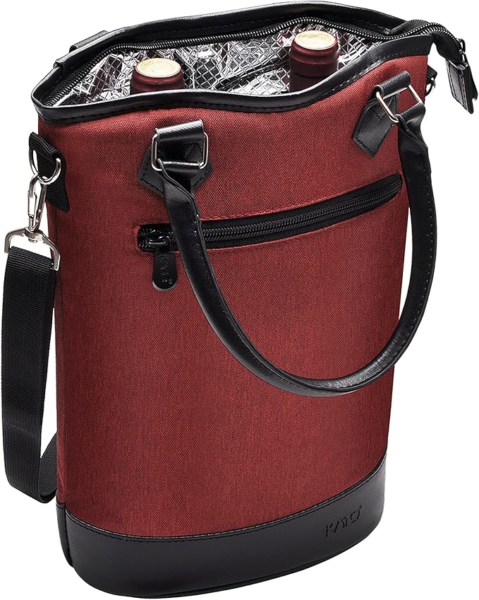 Tirrinia Insulated Wine Gift carrier Tote - Travel Padded 2 Bottle Wine/Champagne Cooler Bag with Handle and Adjustable Shoulder Strap, Great Wine Lover Gift, Red