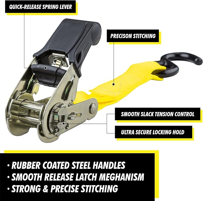 Cartman Ratchet Tie Down, 8Pk 15Ft, 500Lbs Load Cap/ 1500Lbs Break Strength, Cargo Straps for Moving Appliances, Lawn Equipment, Motorcycle in a Truck, with Carry Bag