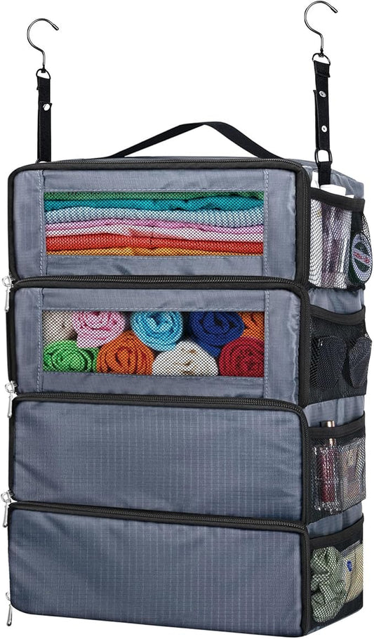 Hanging Travel Organizer, Carry-On Luggage Suitcase Organizer, Portable Travel Shelves Packing Cube for Cruise, Gray