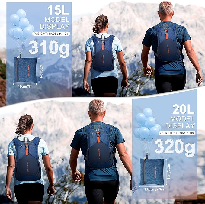 15L Small Hiking Backpack for Men Women Foldable Packable Back Pack Ultralight Hiking Daypack for Travel Camping Outdoor, Navy Blue